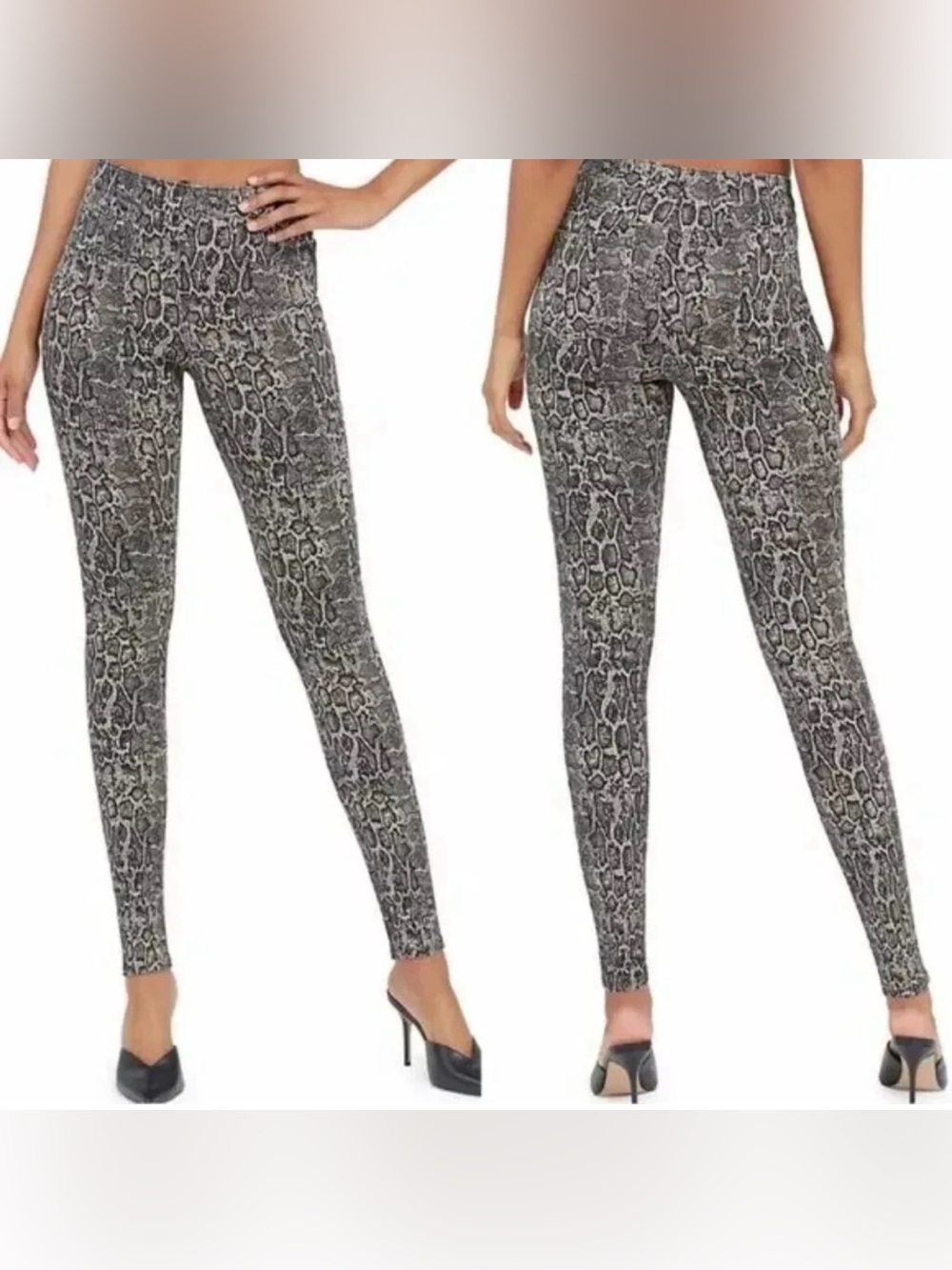 SPANX Jean-ish Ankle Leggings | Taupe Snakeskin | Size M Shaping Pull On